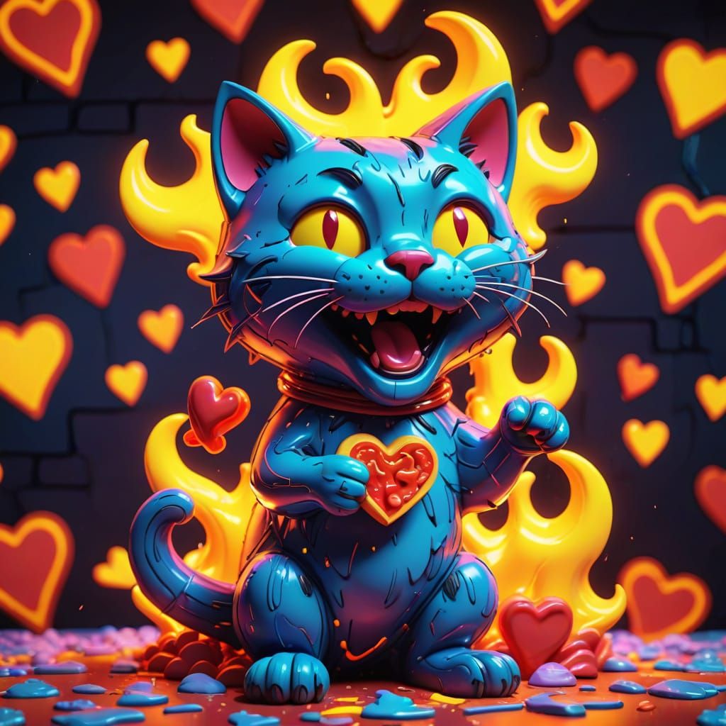 Laughing Cat Sculpture in Digital Pop Art Style