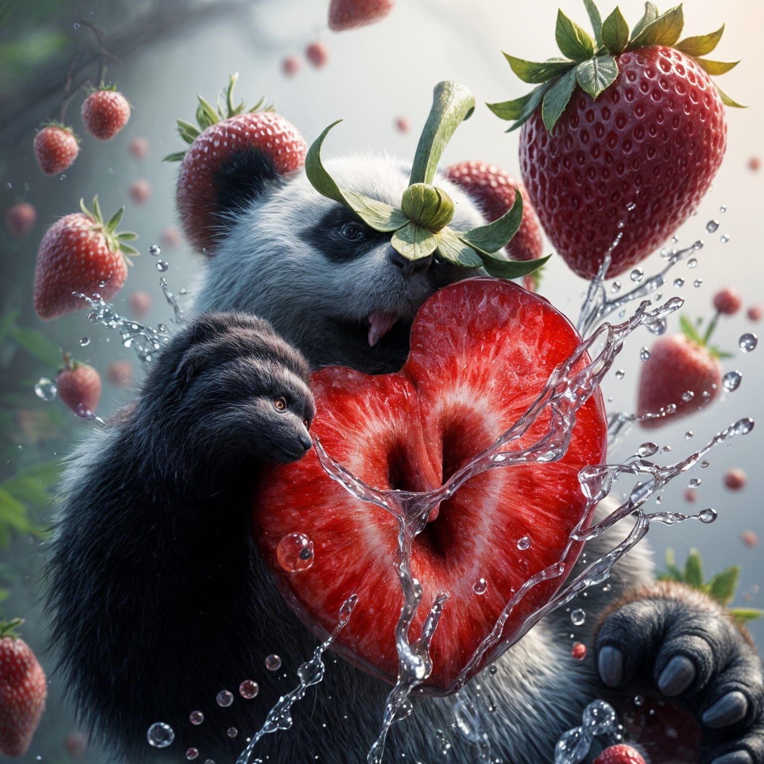 Fantastical Panda-Strawberry Hybrid in Vibrant Colors