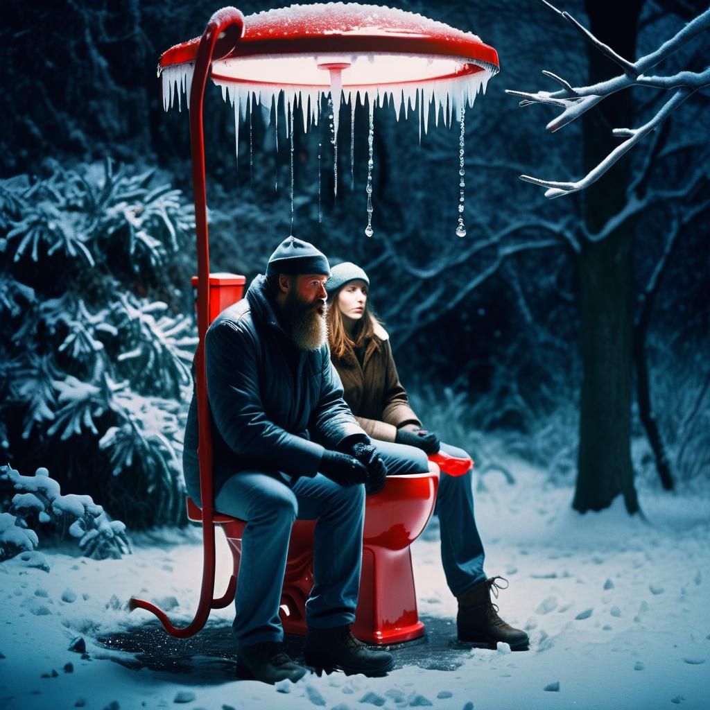 Burning Toilet Seat Encounter in Snowy Park
