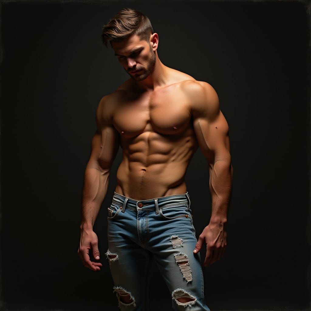 Muscular Figure in Chiaroscuro, Inspired by Classical Master...