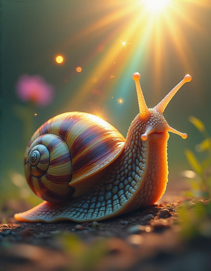 Radiant Elemental Snails in Hyperrealistic Style