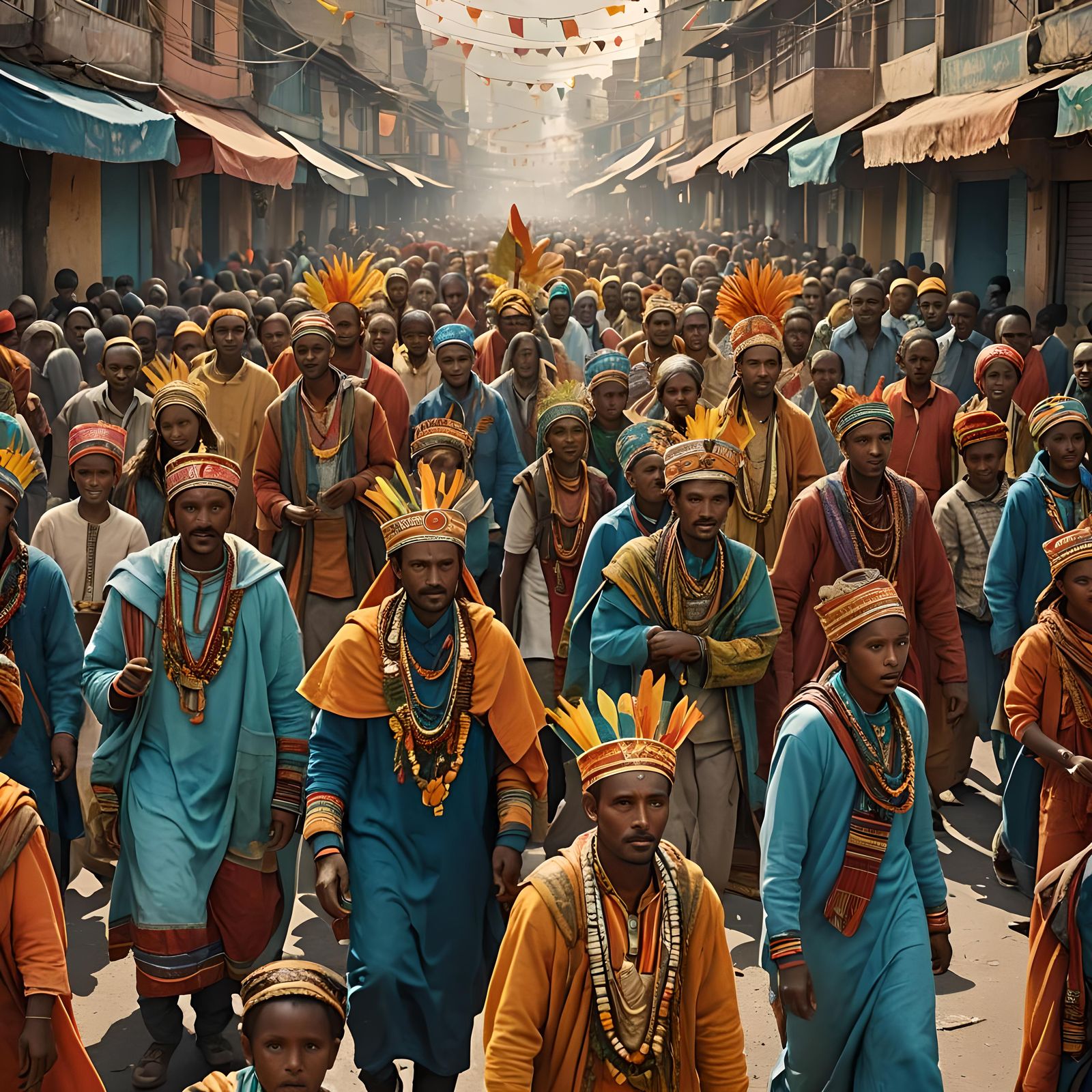 Detailed Pen Drawing: Ethiopian New Year Theme