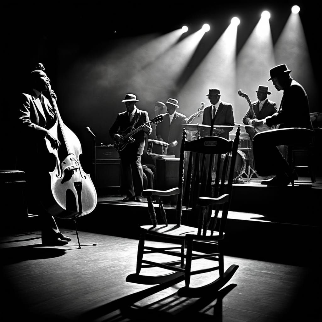 Rocking Chair in a Smoky Jazz Club Scene