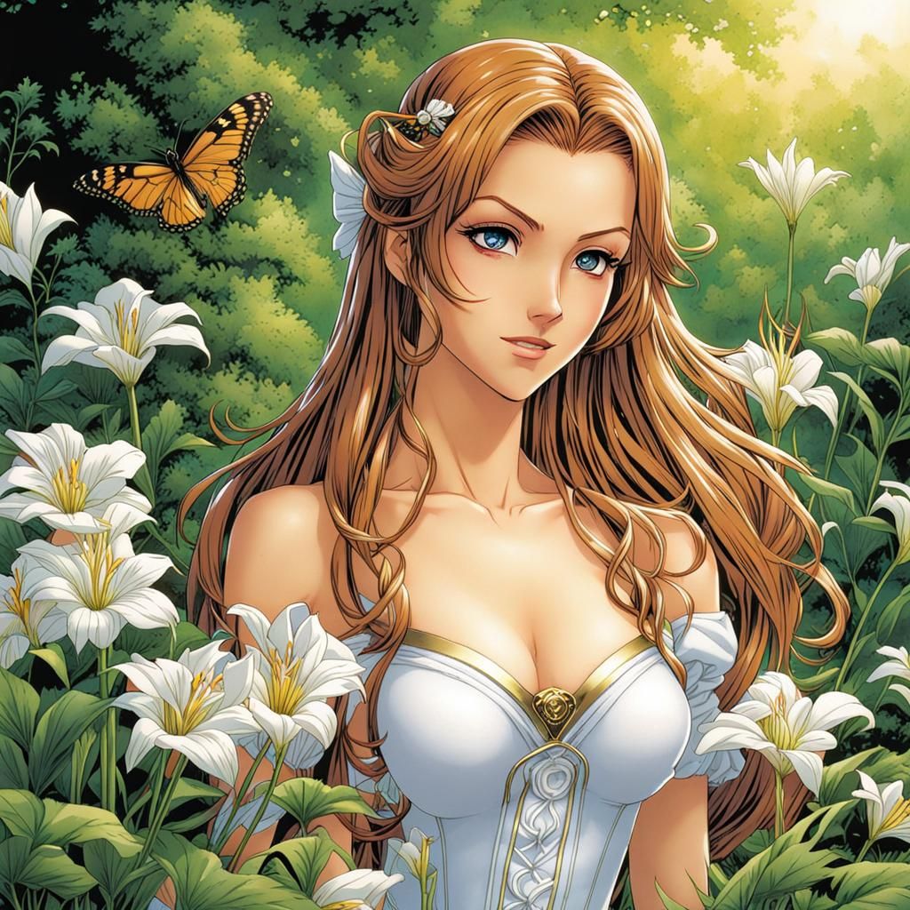 Liliane in Sunny Garden, Anime Style