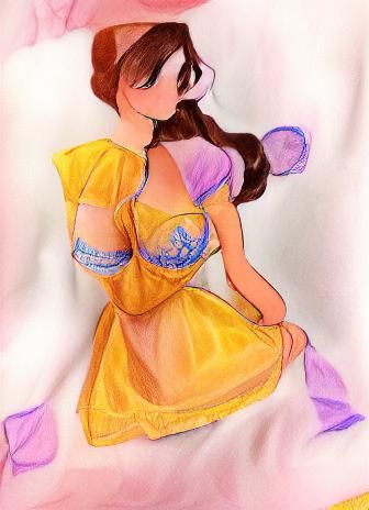Princess Belle Lingerie Sketch in Colored Pencil