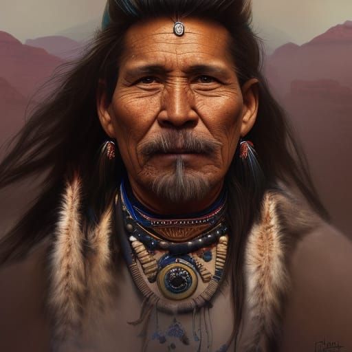 Navajo Shaman Portrait in Hyperdetailed Style
