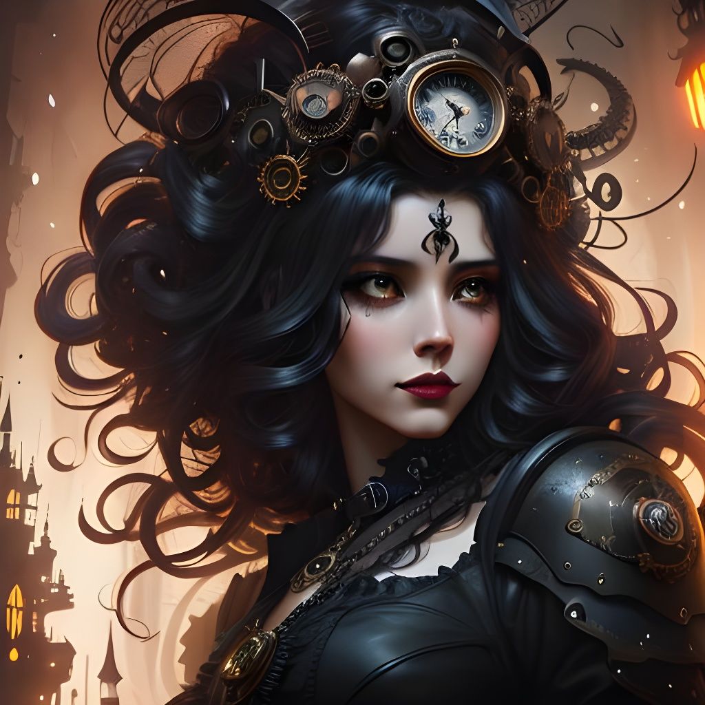 Steampunk Cityscape Inside Woman's Silhouette