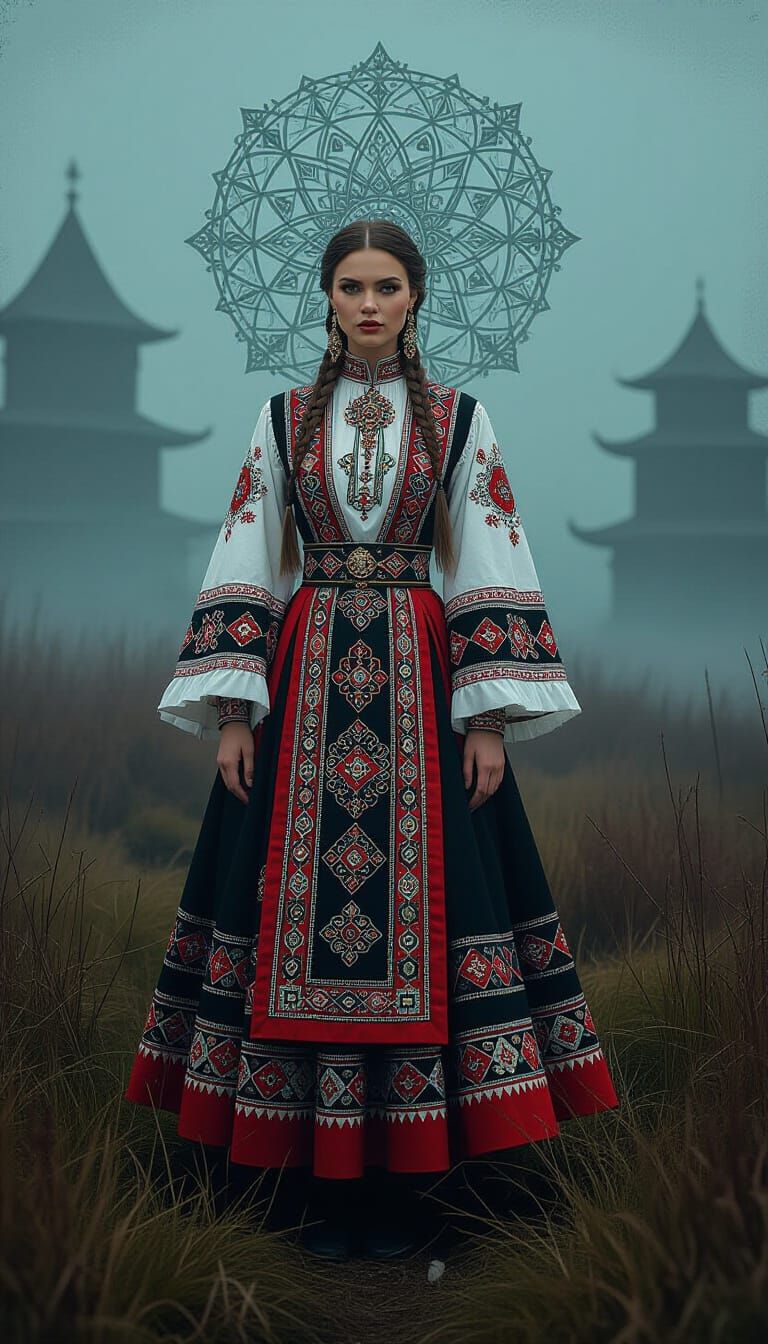 Siberian Woman in Traditional Costume, Biomechanical Art