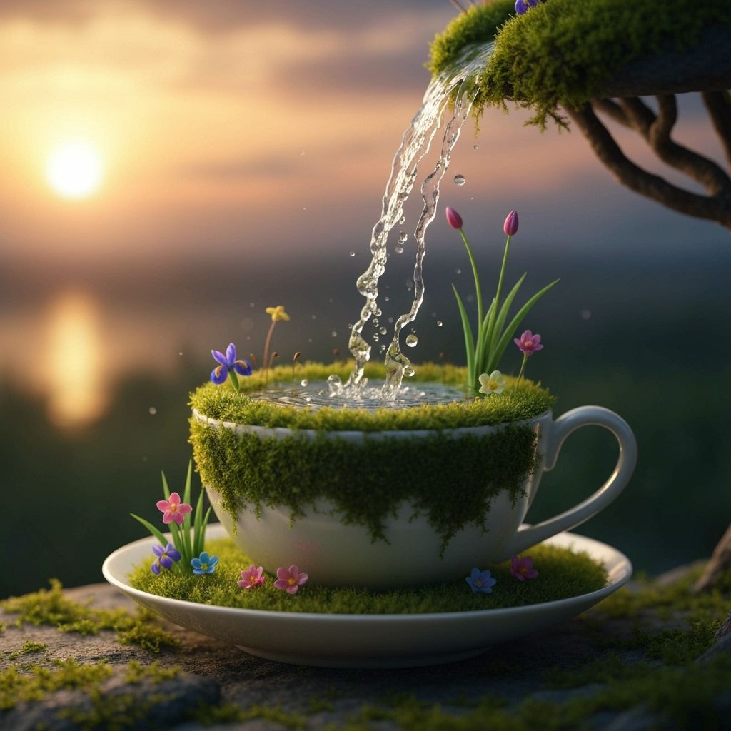 Miniature Waterfall in Teacup: Macro Photography