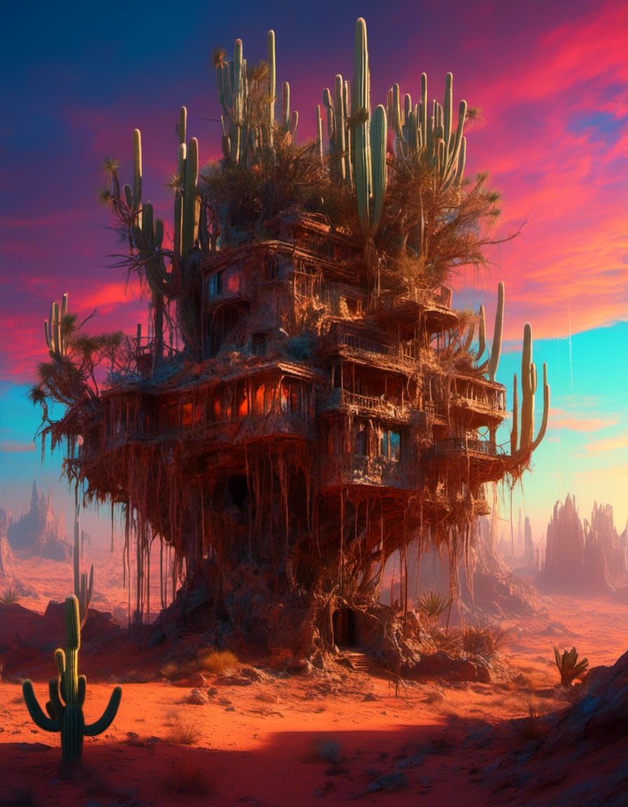 Sunset Desert Cactus Palace in Fantasycore Style