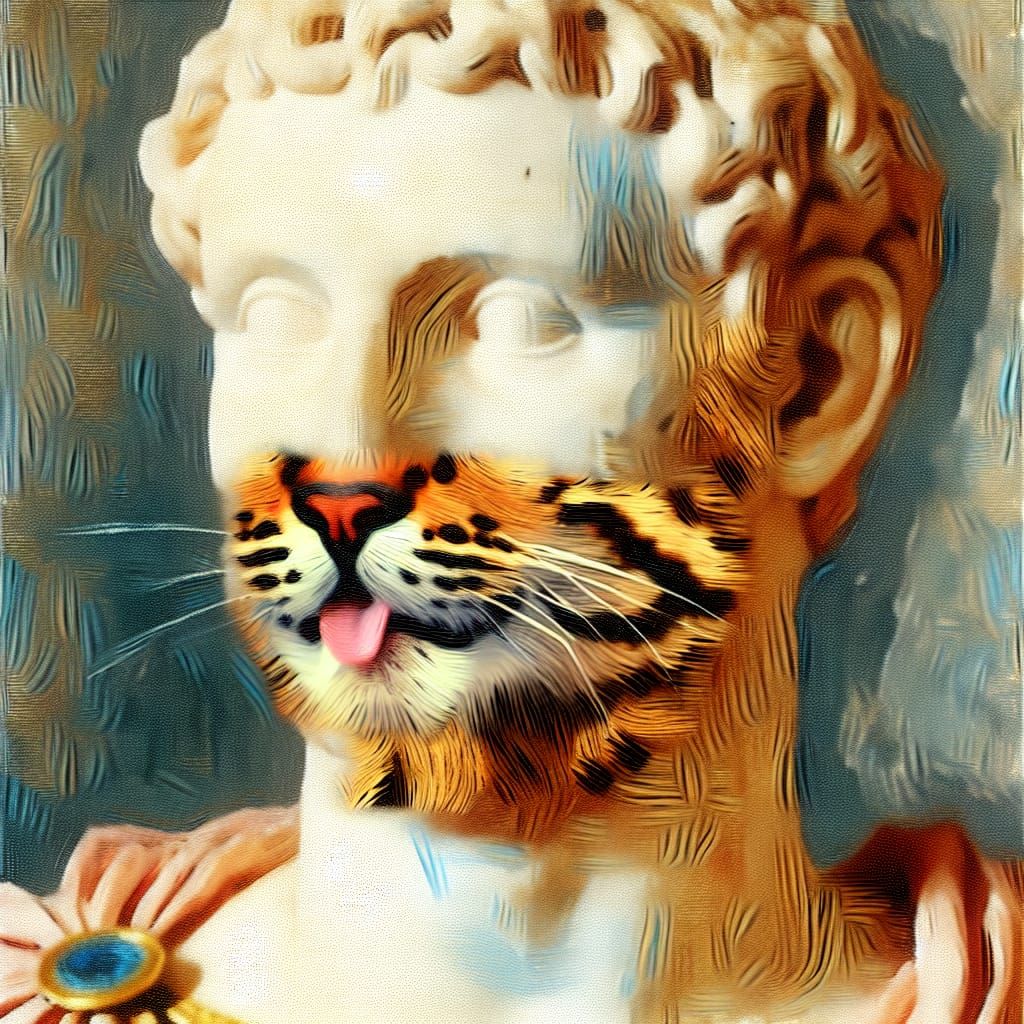 Cat as Roman Emperor Bust in Gouache Style