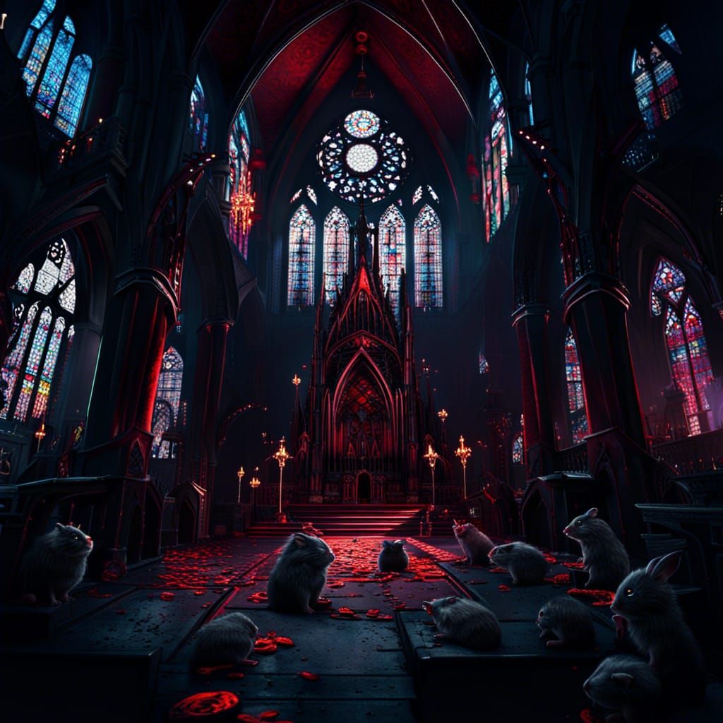 Gothic Church with Dark Hamsters in Digital Art