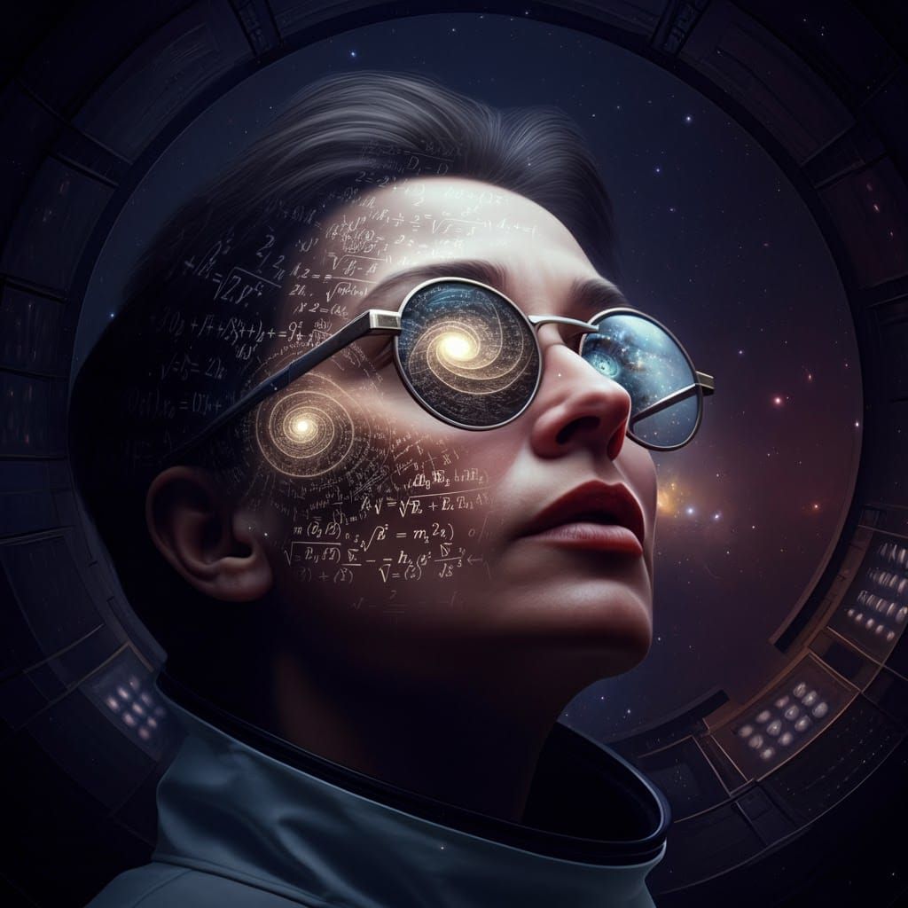 Futuristic Astronomer Gazing at Hyper-Real Starscape