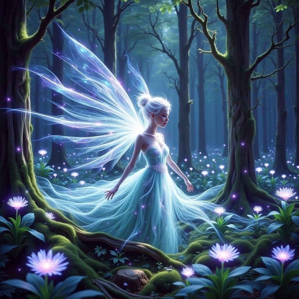 Mystical Light Fairy in Ethereal Forest