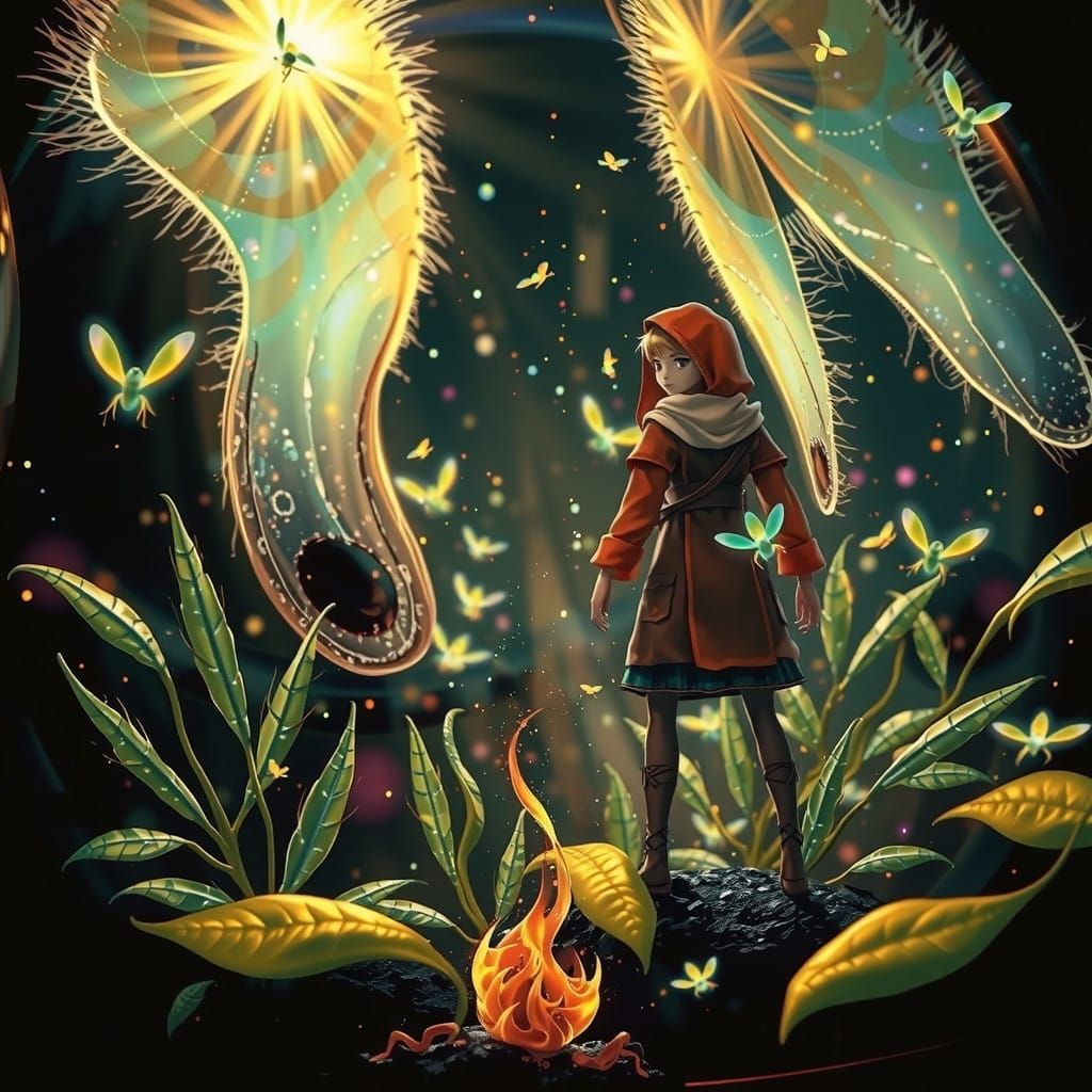 Whimsical Firefly Goddess in Iridescent Splendor