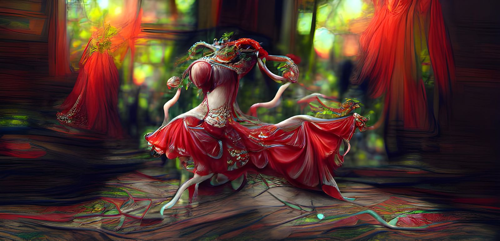 Cosmic Dancer in Eldritch Art Nouveau Style