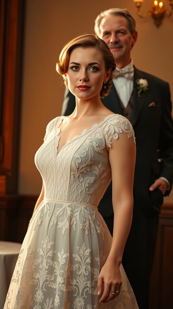 Classic Hollywood Starlet in Elegant Lace Gown