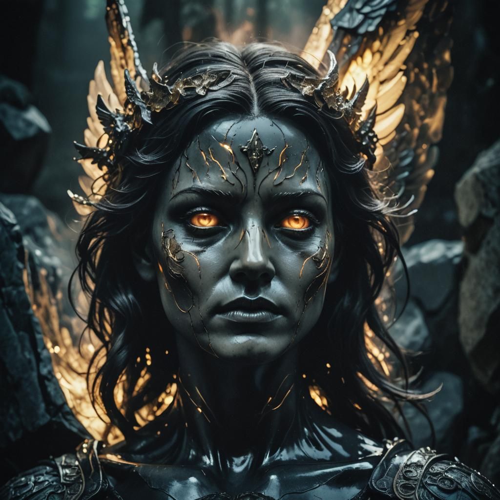 Dramatic Obsidian Angel Face with Cinematic Lighting