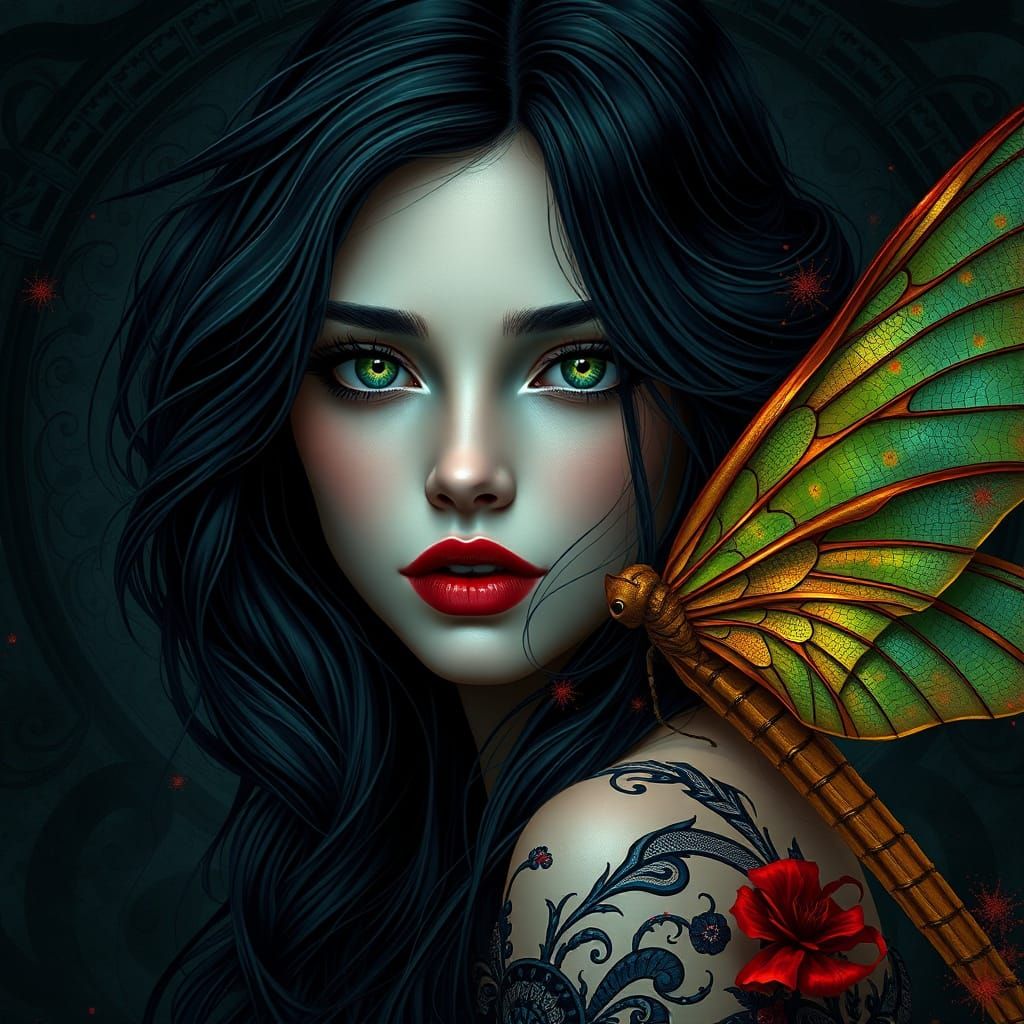 Ethereal Woman with Dragonfly Wings in Hyperdetailed Style