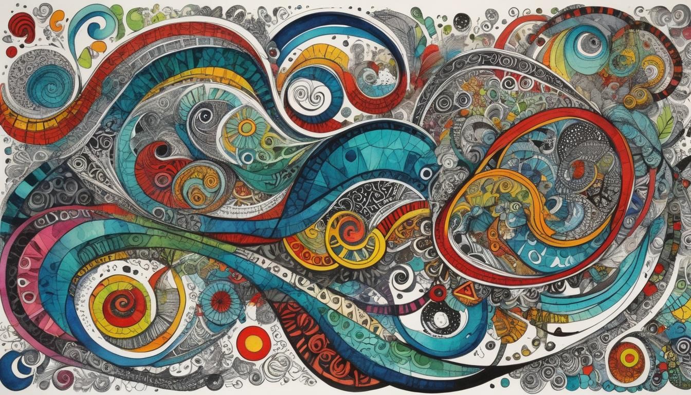 Asemic Zentangle Doodle Poster in Colored Ink