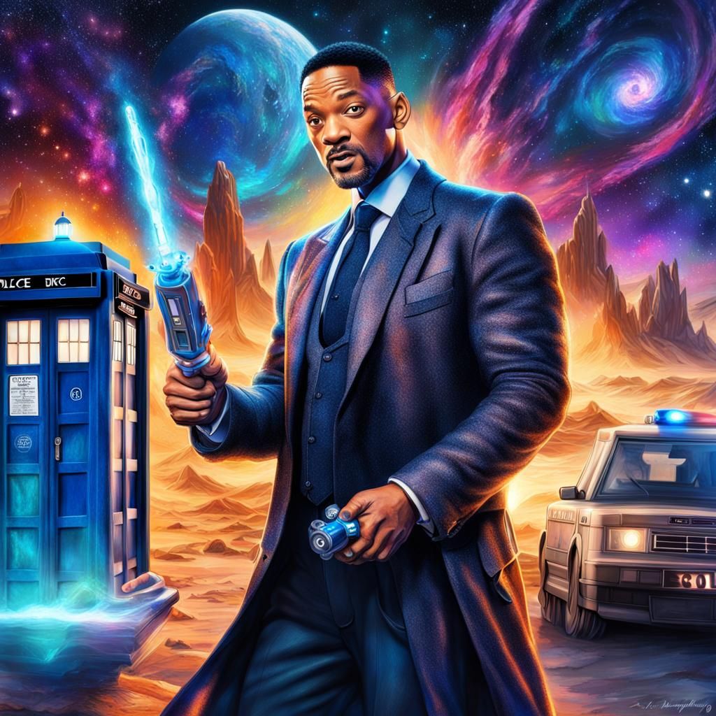 Astral Cosmic Illustration of Man with Sonic Screwdriver