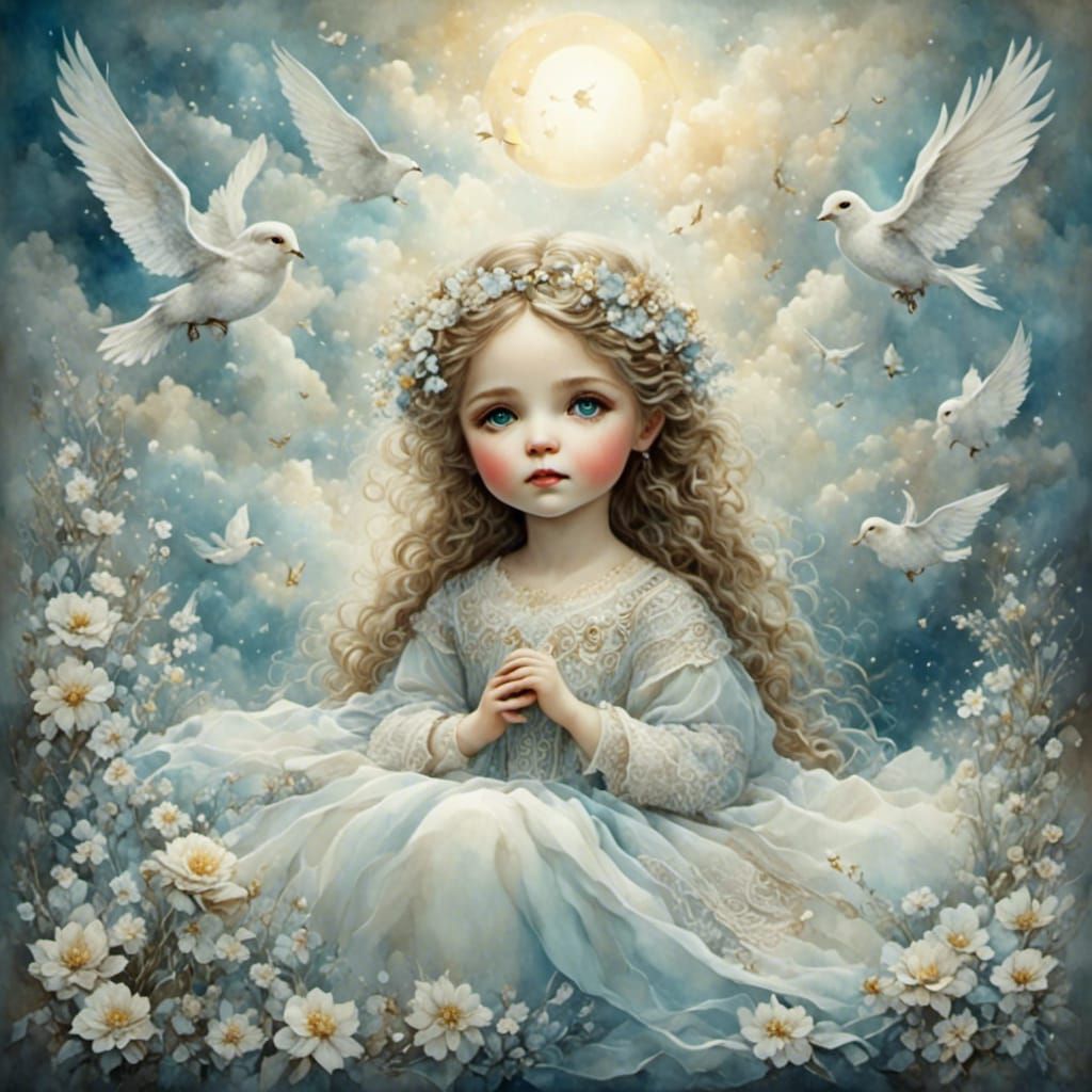 Newborn Baby in Divine Light as Watercolor Painting