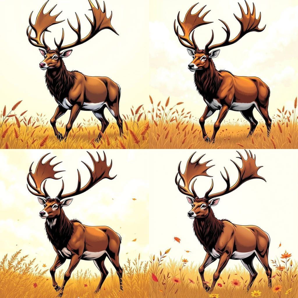 Giant Fallow Deer in Autumn Field, Comic Art