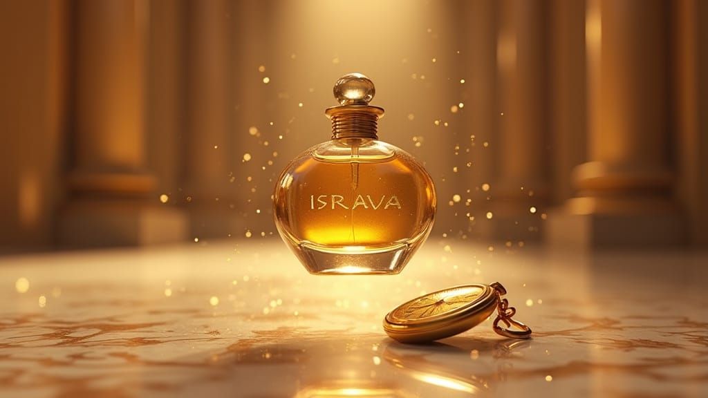 Luxurious Perfume Bottle with Golden Watch in Palace