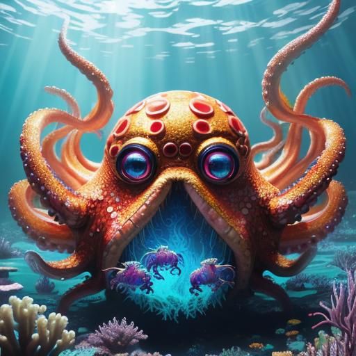 Underwater Spider Octopus in Anime Style