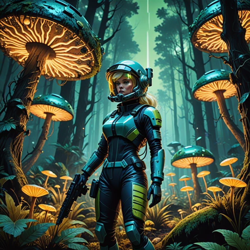 Blonde Space Adventurer Battles Alien Beasts in Retro-Futuri...