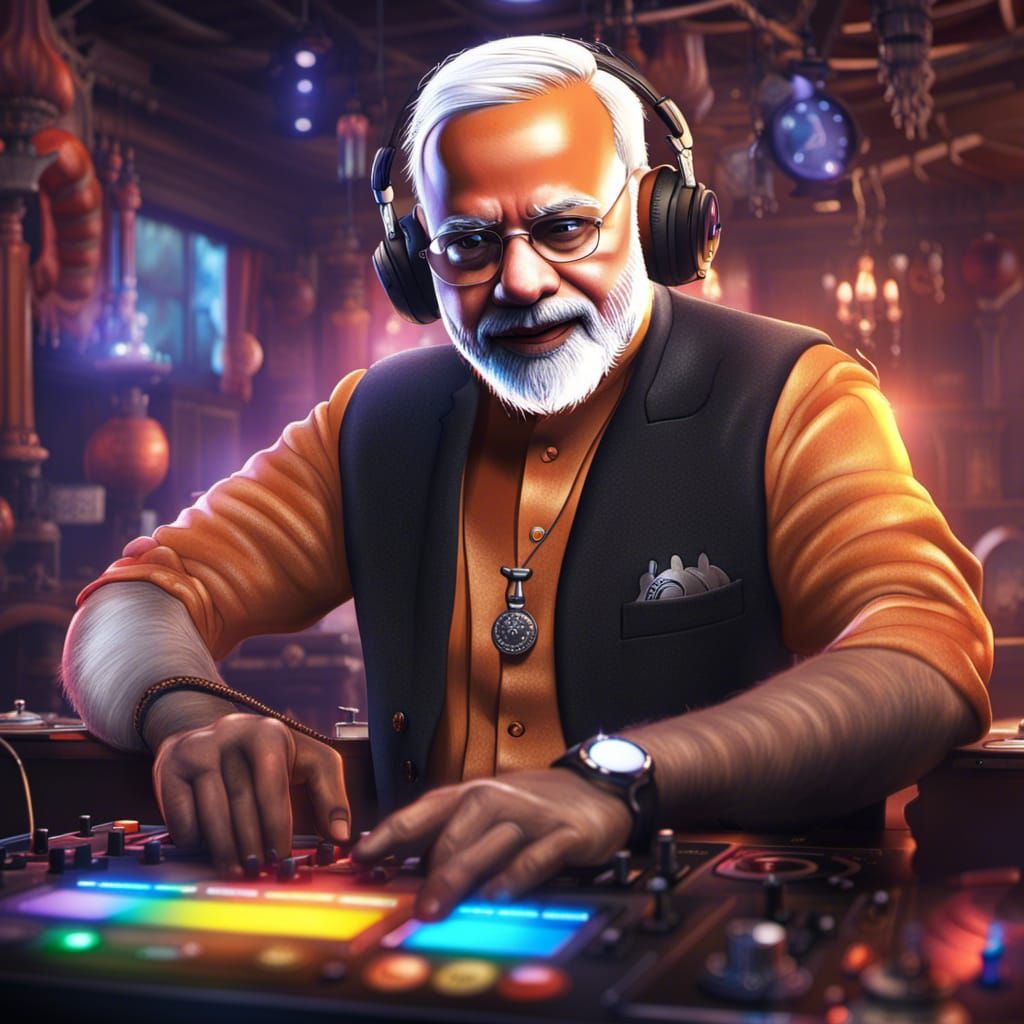 Narendra Modi as DJ in Pub: Realistic Detailed Art