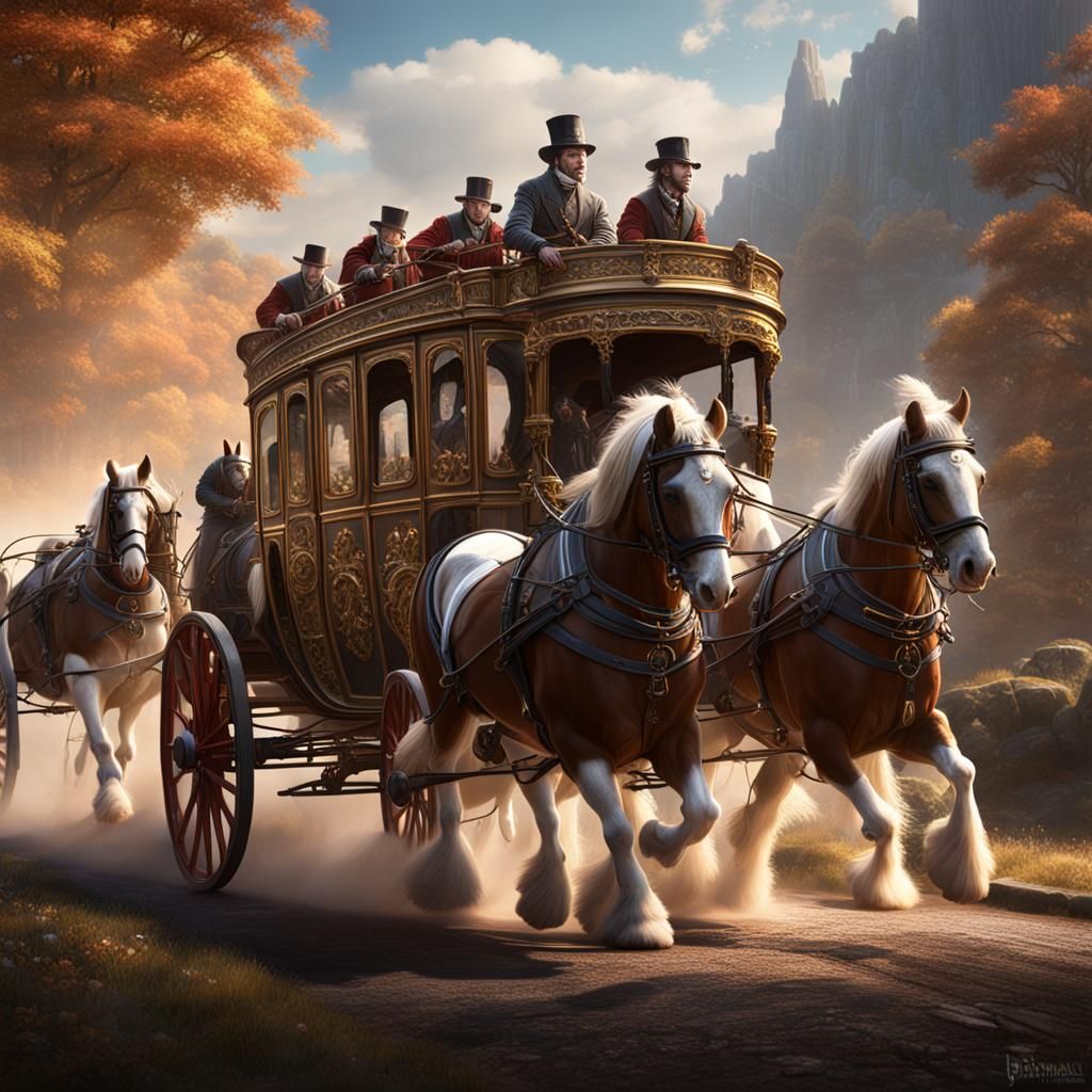 Clydesdale Horses Pulling Coach: Fantasy Concept Art