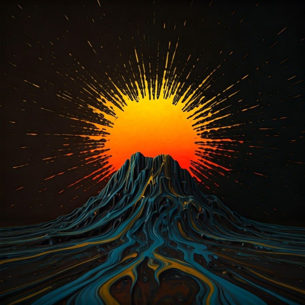 Ink Drop Sunset Mountain Range in Graffiti Art