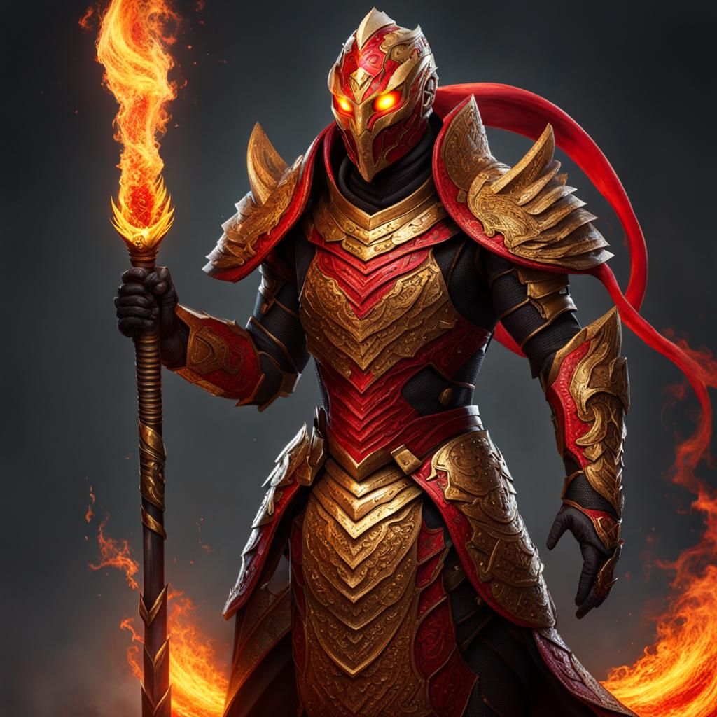 Humanoid Cobra Firebender with Flaming Spear