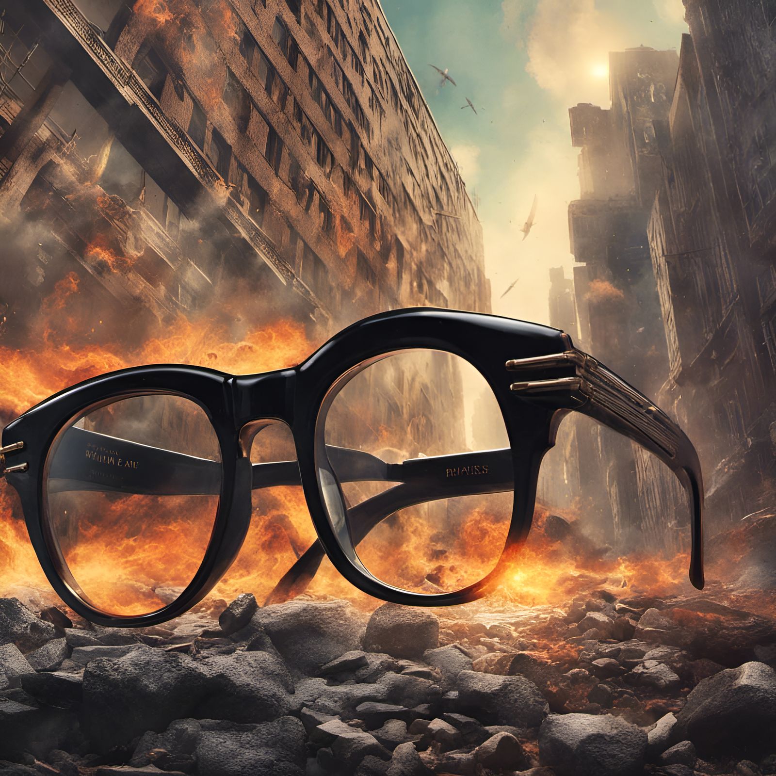 Giant Eyeglasses Ignite City: a Matte Painting