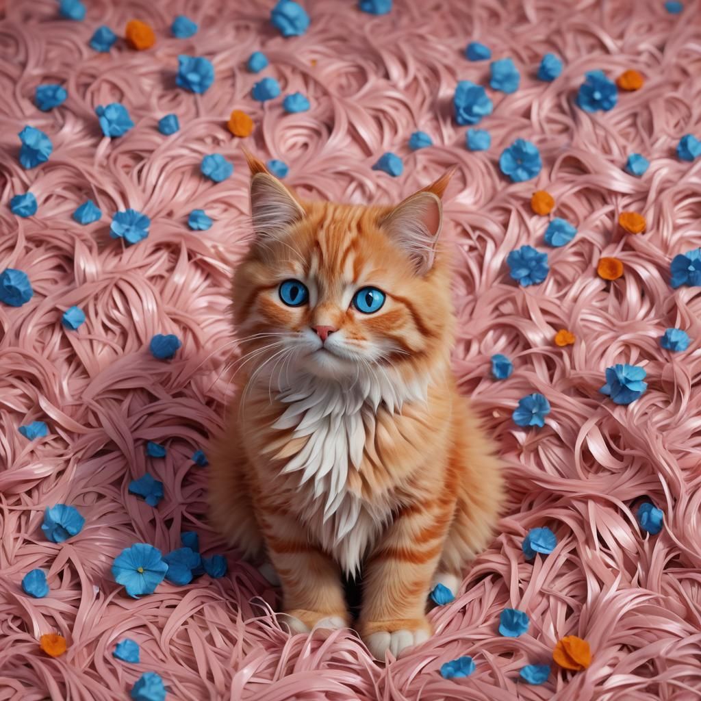 Cute Orange Cat with Blue Eyes, Detailed Digital Art