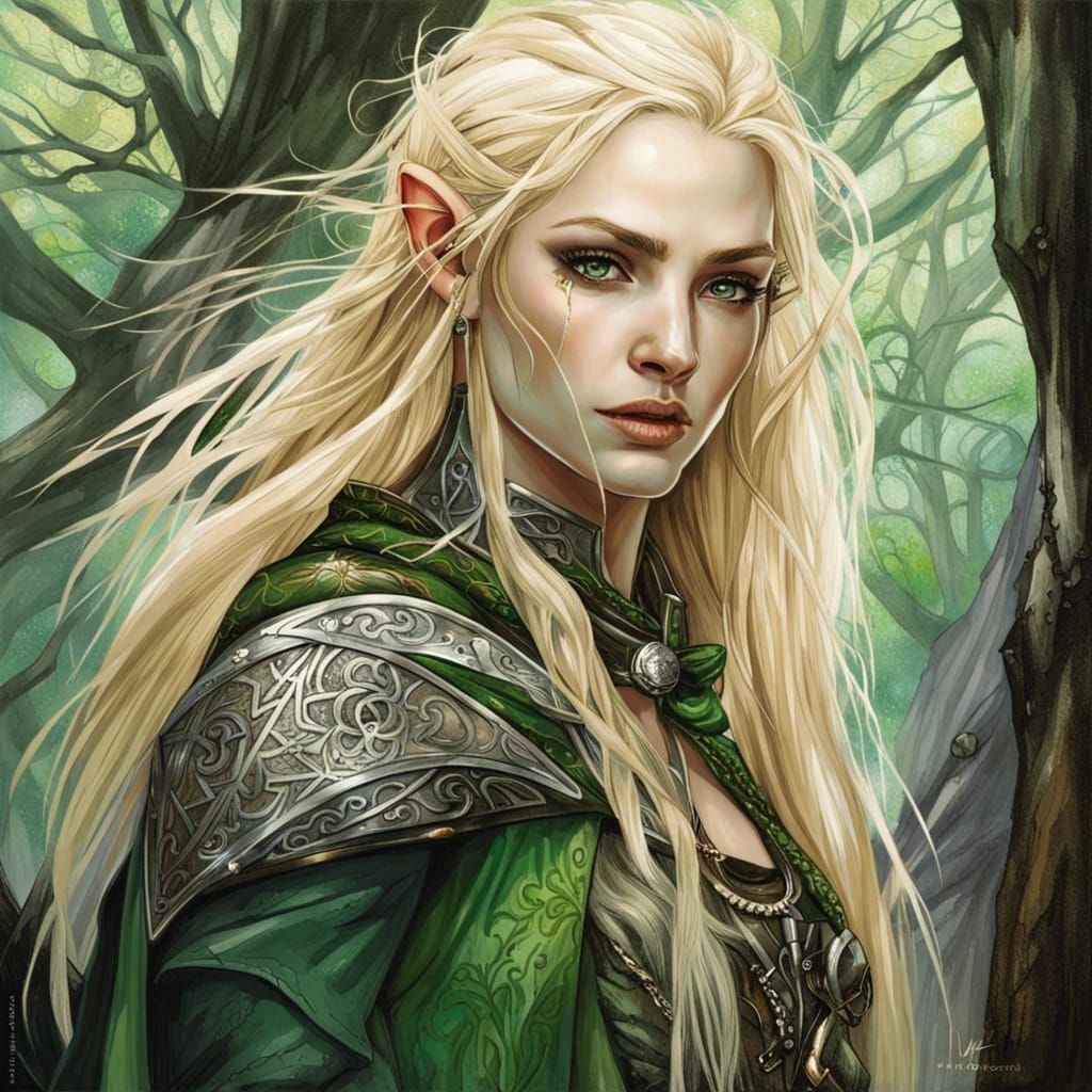 Ethereal Elven Ranger Portrait in Fantasy Landscape