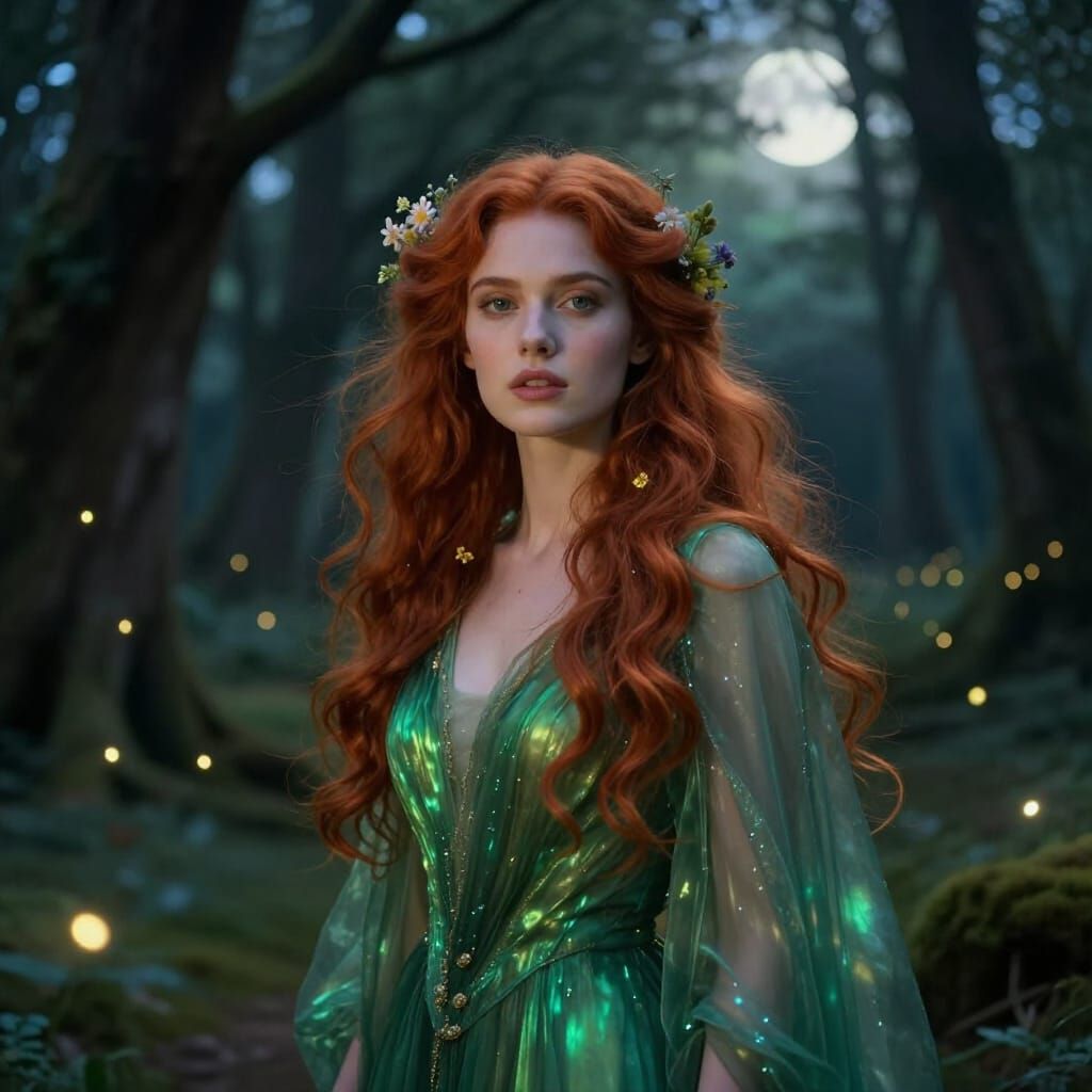 Enchanted Forest Beauty in Emerald Gown