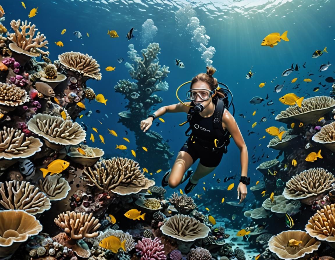 Scuba Girl Explores Vibrant Coral Reef