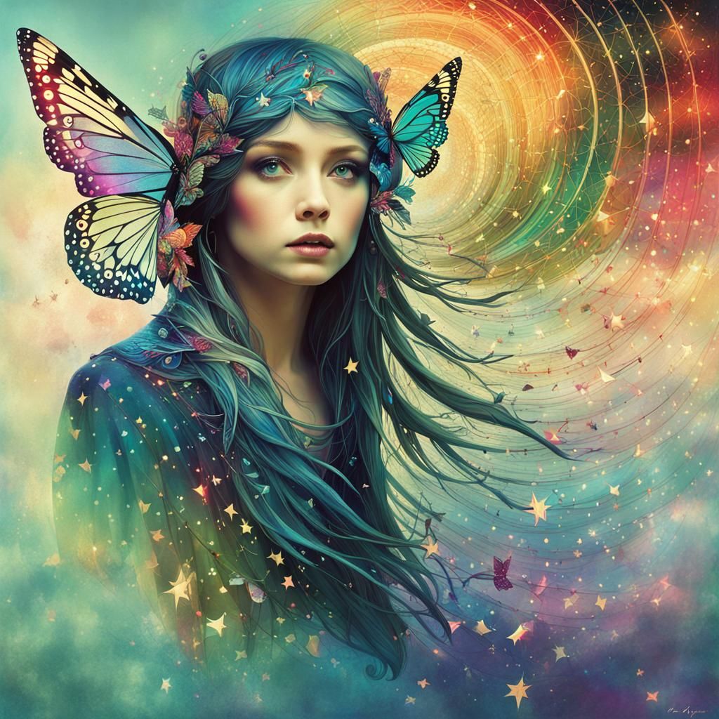 Fantasy Fairy Eyrie at Sunset in Zentangle Style