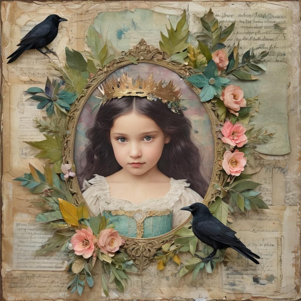 Leaf Crown Princess with Raven Collage