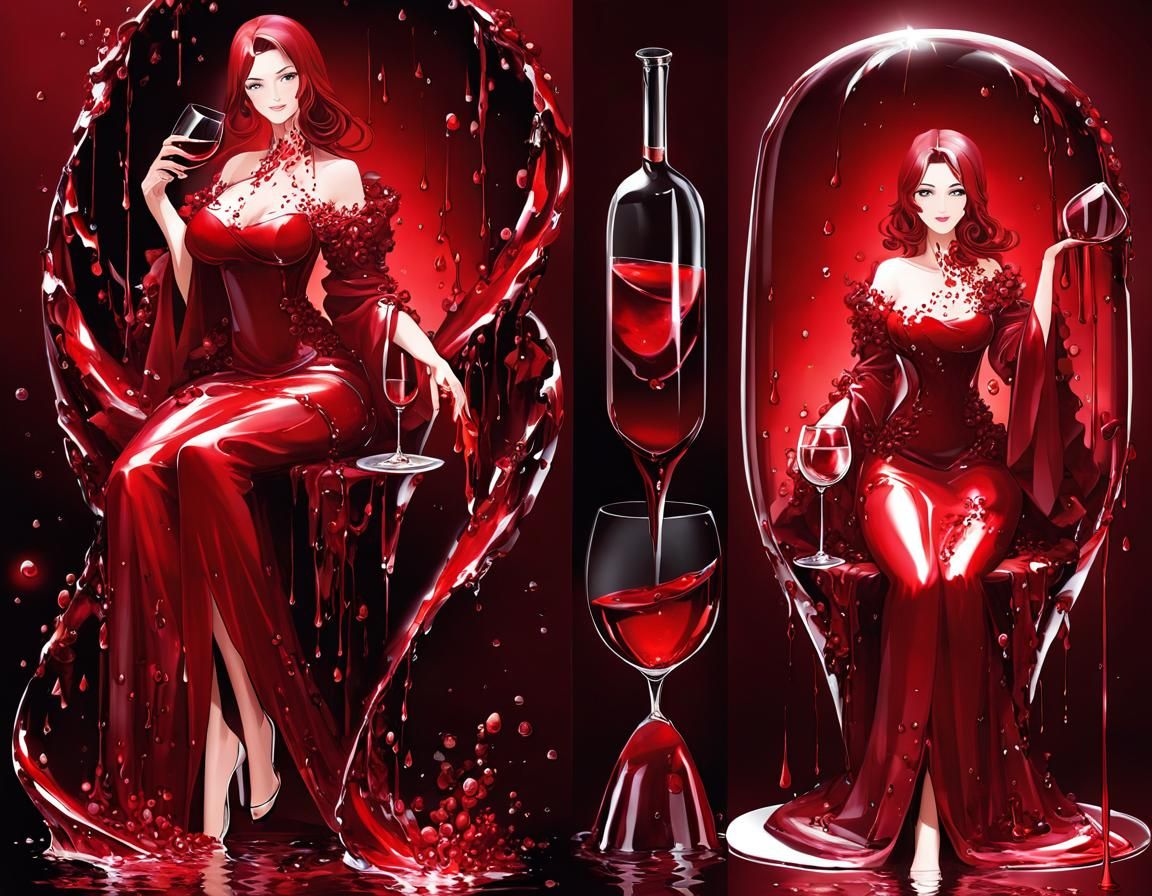 Giant Woman Holding Wine Glass with Liquid Girl