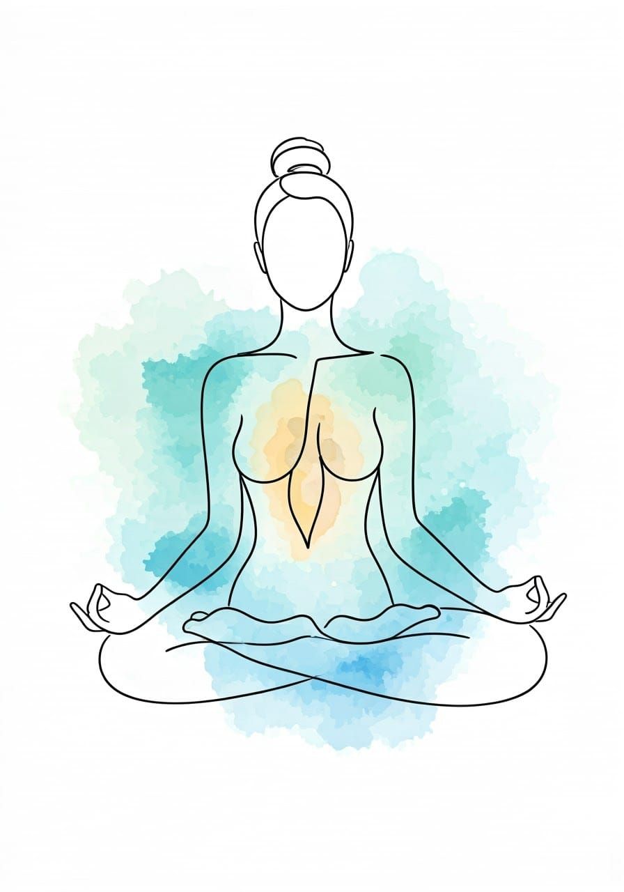 Elegant Female Figure in Lotus Position with Soft Watercolor...