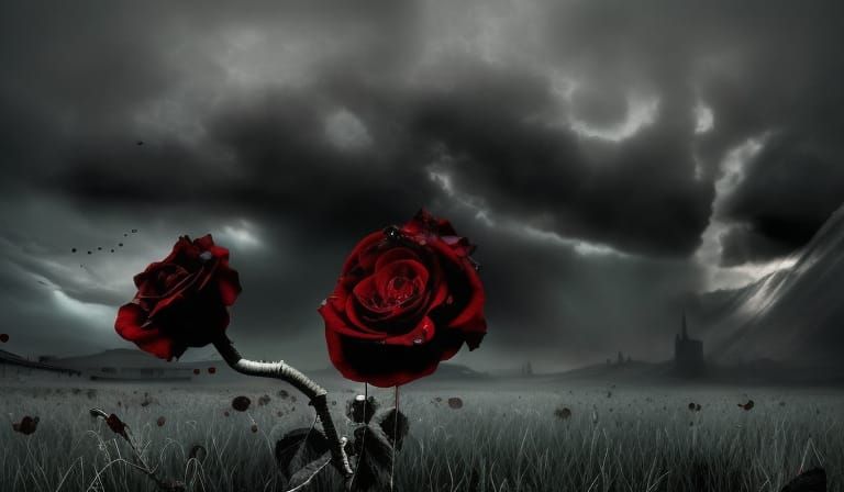 Gothic Black Rose in Dead Field