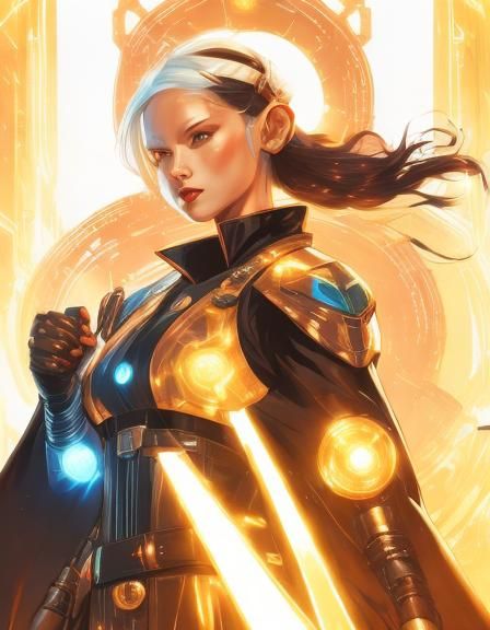 Futuristic Techno-Monk with Glowing Fists