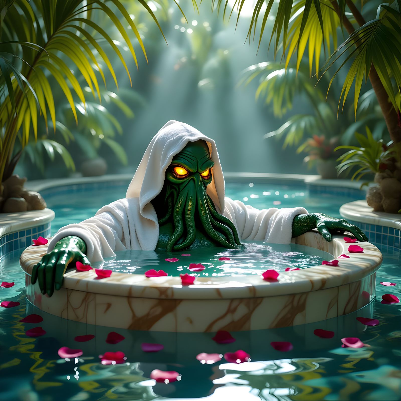 Cthulhu Relaxes in Luxury Spa Surrealism