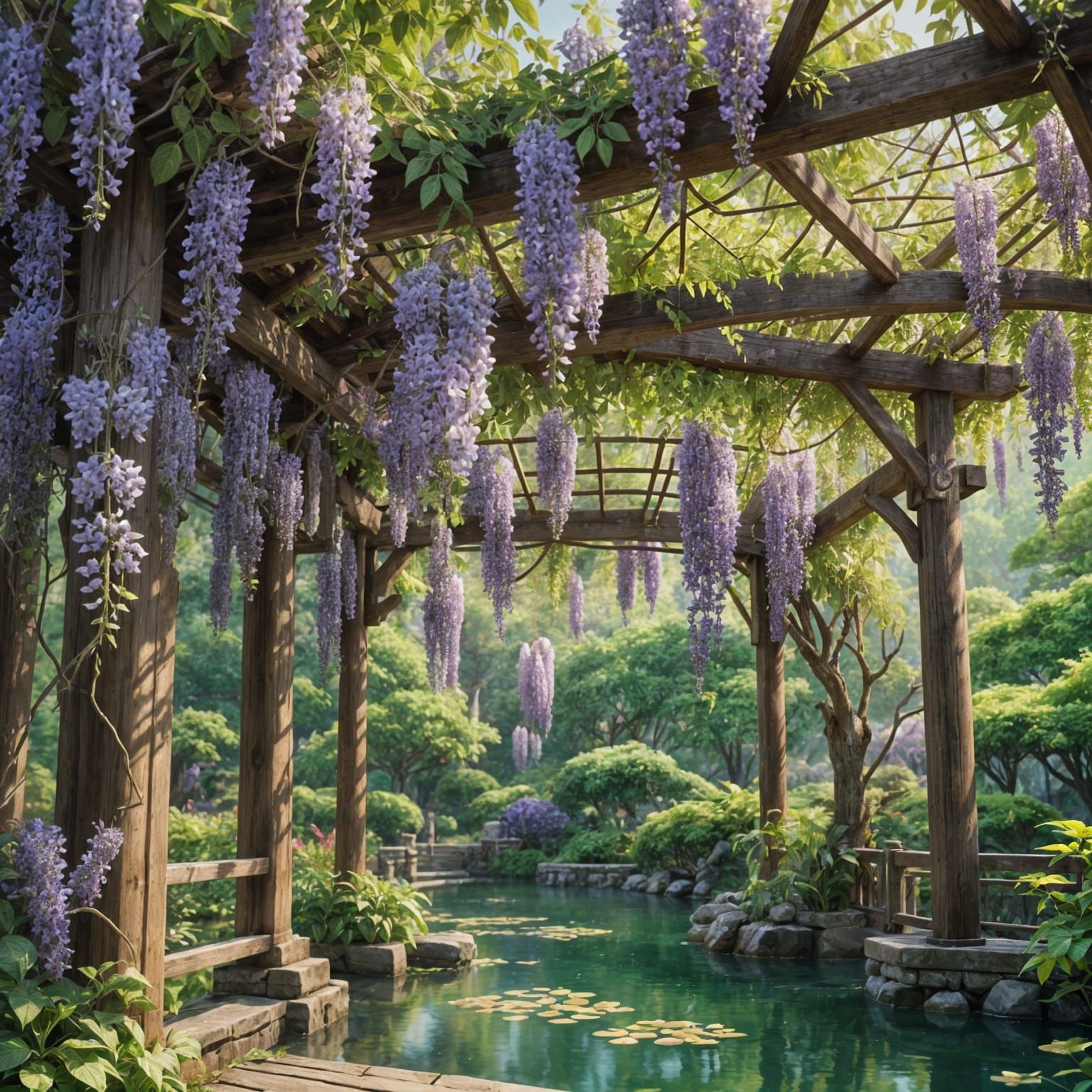 Wisteria Pergola in Detailed Matte Painting Style