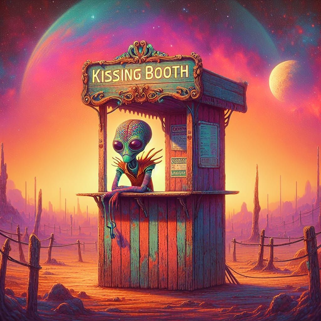 Alien's Kissing Booth: Dreamy Surreal Illustration