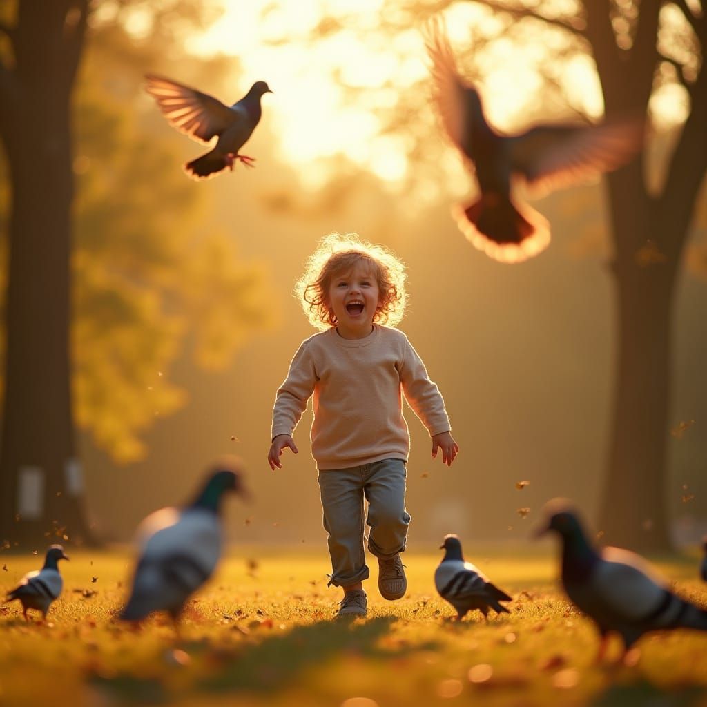 Child's Laughter in Sunlit Park: Photorealistic Joy