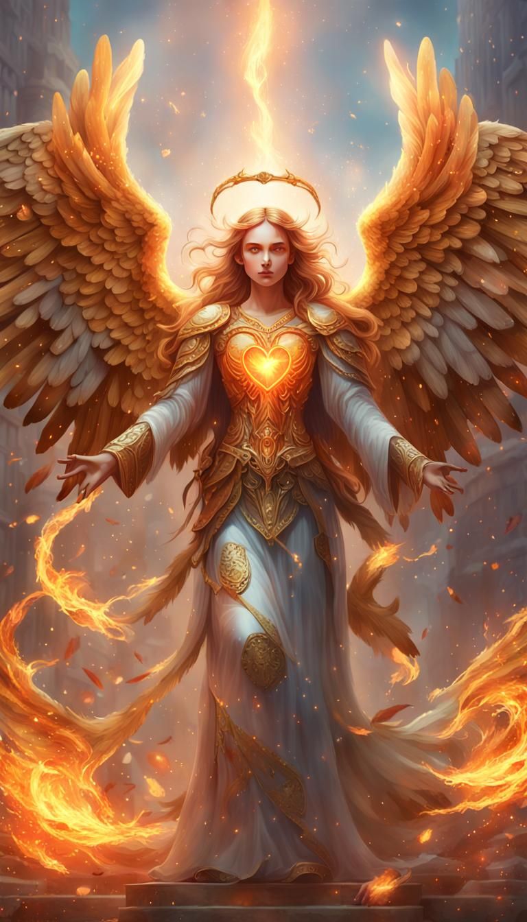 Fiery Angel of Love: Digital Painting in Ethereal Lighting